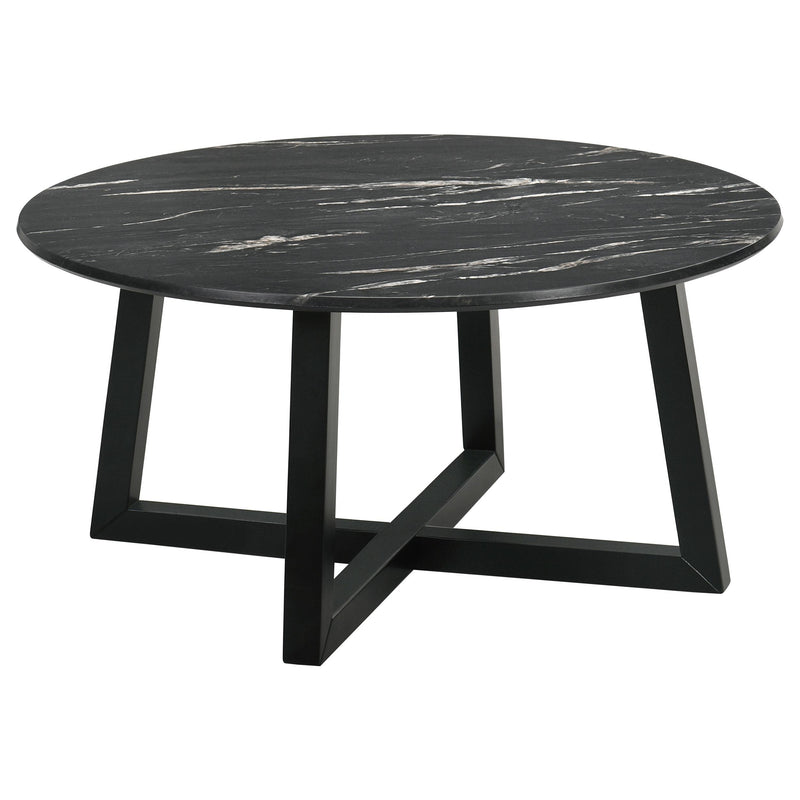 Coaster Furniture Skylark 707848 Round Marble-like SmartTop Coffee Table - Black IMAGE 1