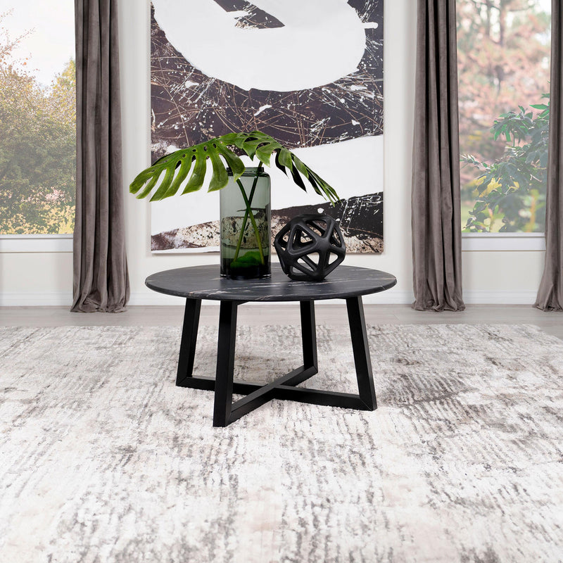 Coaster Furniture Skylark 707848 Round Marble-like SmartTop Coffee Table - Black IMAGE 2