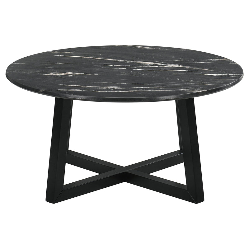 Coaster Furniture Skylark 707848 Round Marble-like SmartTop Coffee Table - Black IMAGE 3