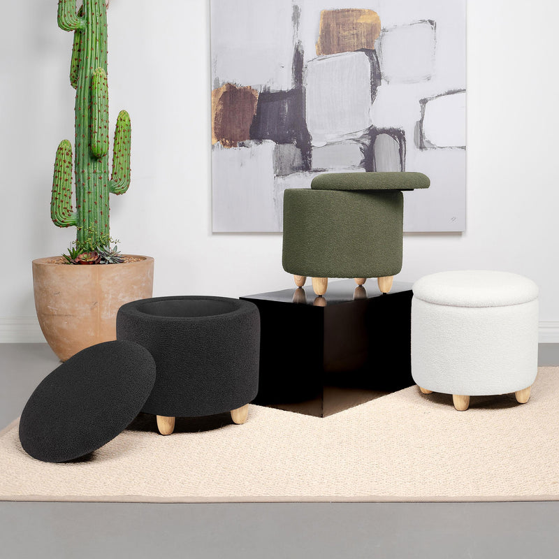 Coaster Furniture Valia 910227 Faux Sheepskin Upholstered Round Storage - Ottoman Black IMAGE 5
