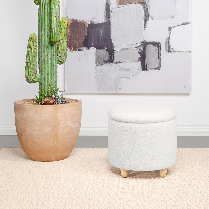 Coaster Furniture Valia 910229 Faux Sheepskin Upholstered Round Storage - Ottoman Ivory IMAGE 3