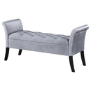 Coaster Furniture Farrah 910239 Velvet Upholstered Rolled Arm Storage Bench - Silver IMAGE 5