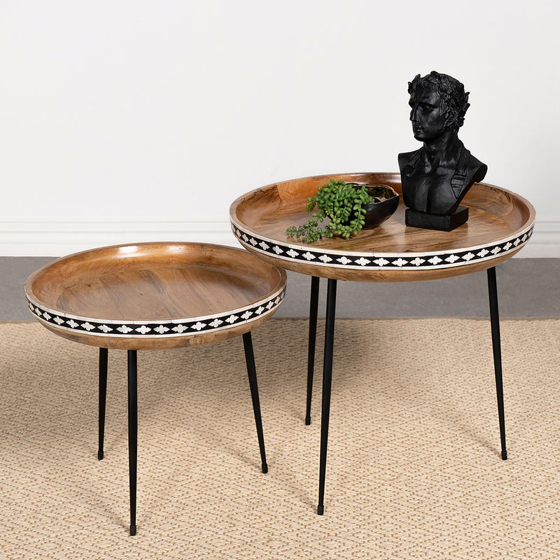 Coaster Furniture Ollie 930193 2-piece Solid Wood Bone Inlay Nesting Table - Natural IMAGE 2