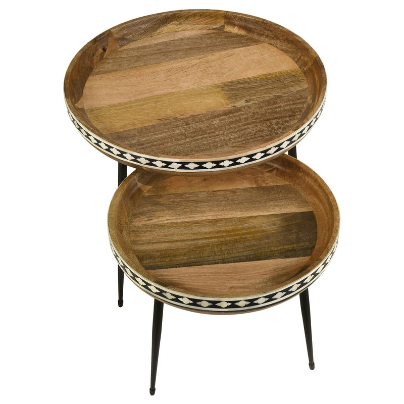 Coaster Furniture Ollie 930193 2-piece Solid Wood Bone Inlay Nesting Table - Natural IMAGE 3