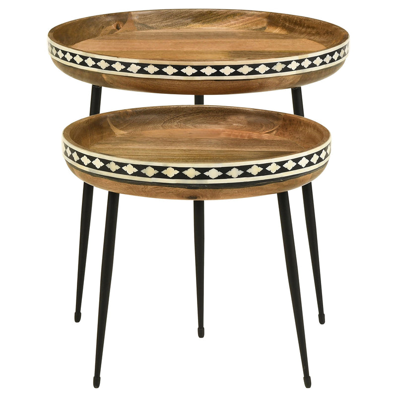 Coaster Furniture Ollie 930193 2-piece Solid Wood Bone Inlay Nesting Table - Natural IMAGE 4