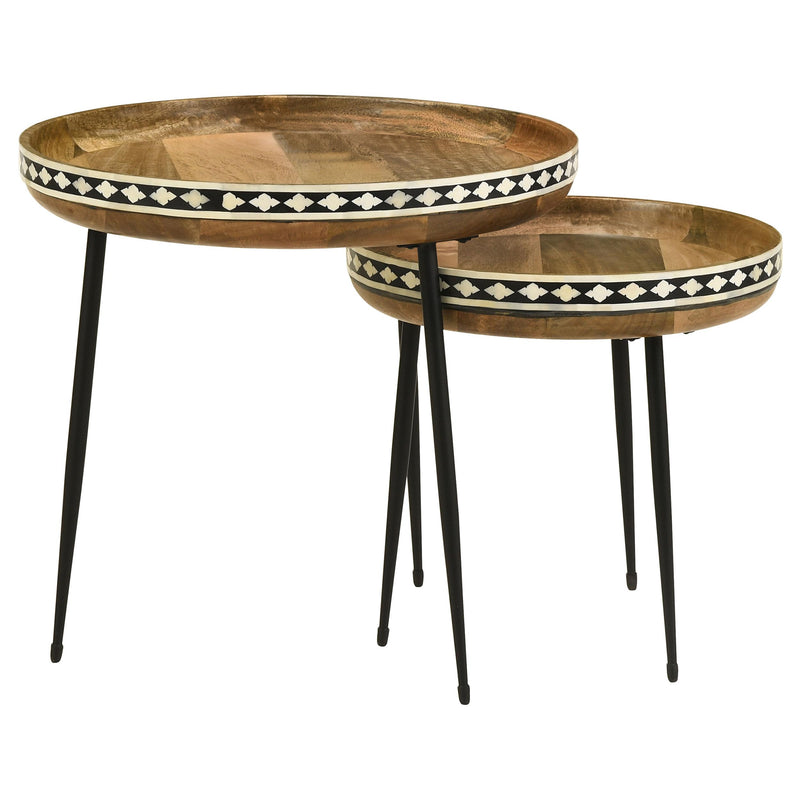Coaster Furniture Ollie 930193 2-piece Solid Wood Bone Inlay Nesting Table - Natural IMAGE 6