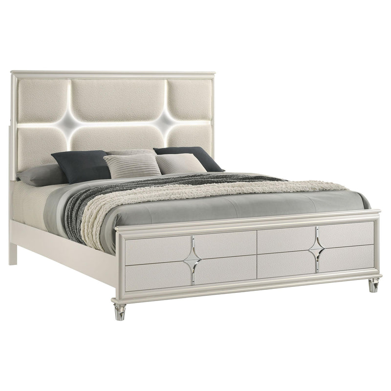 Coaster Furniture Olivia 224951Q Queen Panel Bed LED Headboard - Pearl White IMAGE 1