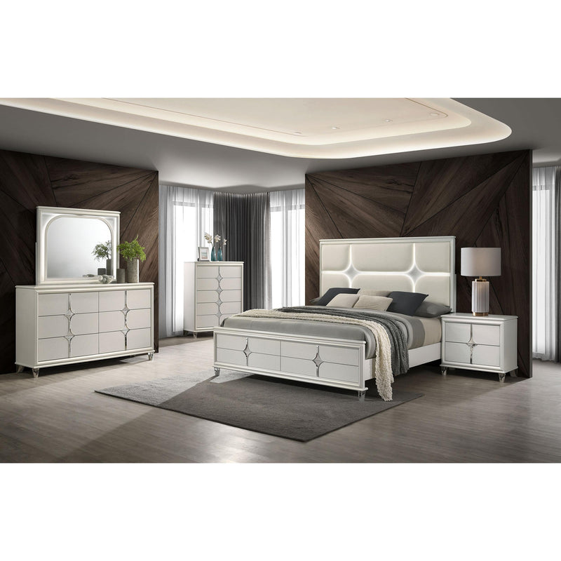 Coaster Furniture Olivia 224951Q Queen Panel Bed LED Headboard - Pearl White IMAGE 2