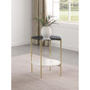 Coaster Furniture Jonelle 710337 Round Glass Top End Table - White Marble Shelf Gold IMAGE 2