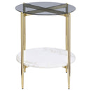 Coaster Furniture Jonelle 710337 Round Glass Top End Table - White Marble Shelf Gold IMAGE 3