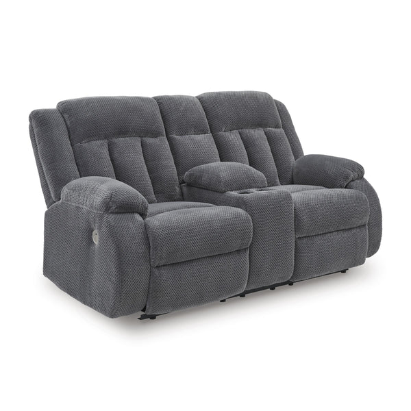  Signature Design by Ashley Observation PC2140596 Double Reclining Power Loveseat with Console IMAGE 1