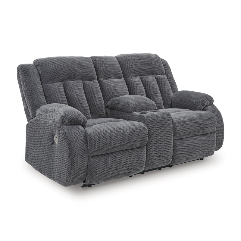  Signature Design by Ashley Observation PC2140596 Double Reclining Power Loveseat with Console IMAGE 1