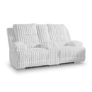  Signature Design by Ashley Rhines Falls PC4280496 Double Reclining Power Loveseat with Console IMAGE 1