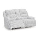  Signature Design by Ashley Rhines Falls PC4280496 Double Reclining Power Loveseat with Console IMAGE 2