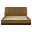  Coaster Furniture Baldacci 315954KE Upholstered Eastern King Platform Bed - Curry/Walnut IMAGE 1