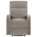  Coaster Furniture Hamilton 603373 Chenille Upholstered Manual Glider Recliner - Sand IMAGE 1
