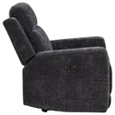  Coaster Furniture Kennett 610156P Chenille Upholstered Power Recliner Chair - Dark Grey IMAGE 5
