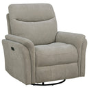  Coaster Furniture Adler 610423P Upholstered Power Swivel Glider Recliner - Greige IMAGE 11