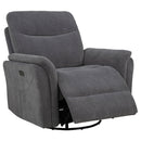 Coaster Furniture Adler 610443P Upholstered Power Swivel Glider Recliner - Charcoal Grey IMAGE 1