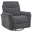  Coaster Furniture Adler 610443P Upholstered Power Swivel Glider Recliner - Charcoal Grey IMAGE 2