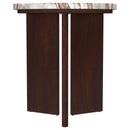  Coaster Furniture Jenna 706167 Round Marble Top Mango Wood End Table - Brown IMAGE 2
