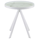  Coaster Furniture Briggs 706257 Round Marble Printed Glass Top Side Table - White IMAGE 3