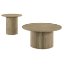  Coaster Furniture Hamlyn 706498-S2 2-piece Round Fluted Coffee and End Table Set - Natural Oak IMAGE 4