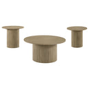  Coaster Furniture Hamlyn 706498-S3 3-piece Round Fluted Coffee and End Table Set - Natural Oak IMAGE 4