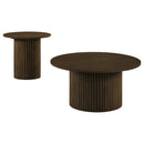  Coaster Furniture Hamlyn 706518-S2 2-piece Round Fluted Coffee and End Table Set - Walnut IMAGE 4