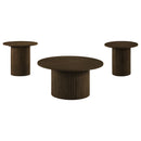  Coaster Furniture Hamlyn 706518-S3 3-piece Round Fluted Coffee and End Table Set - Walnut IMAGE 4