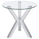  Coaster Furniture Kenzie 708127 Round Tempered Glass Top Side Table - Chrome IMAGE 1