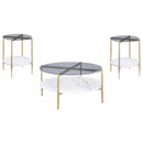  Coaster Furniture Jonelle 710338-S3 3-piece Round Coffee and End Table Set - Gold IMAGE 1