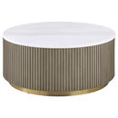  Coaster Furniture Jason 711418 Round White Marble Top Coffee Table - Greige IMAGE 2