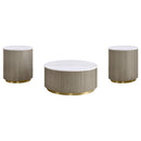  Coaster Furniture Jason 711418-S3 3-piece Round White Marble Coffee Table Set - Greige IMAGE 4
