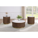  Coaster Furniture Jason 712418-S3 3-piece Round White Marble Coffee Table Set - Honey Brown IMAGE 4