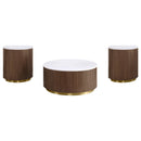  Coaster Furniture Jason 712418-S3 3-piece Round White Marble Coffee Table Set - Honey Brown IMAGE 9