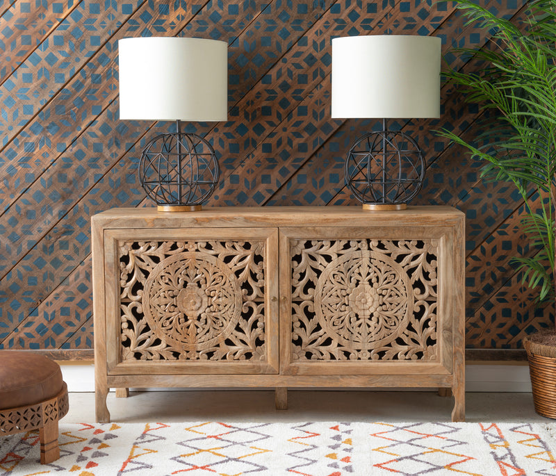 HEIDI NATURAL 2 DOOR CARVED CABINET 20A2083